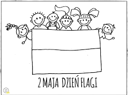 Kolorowanka wesołe dzieci przy fladze 2 maja
